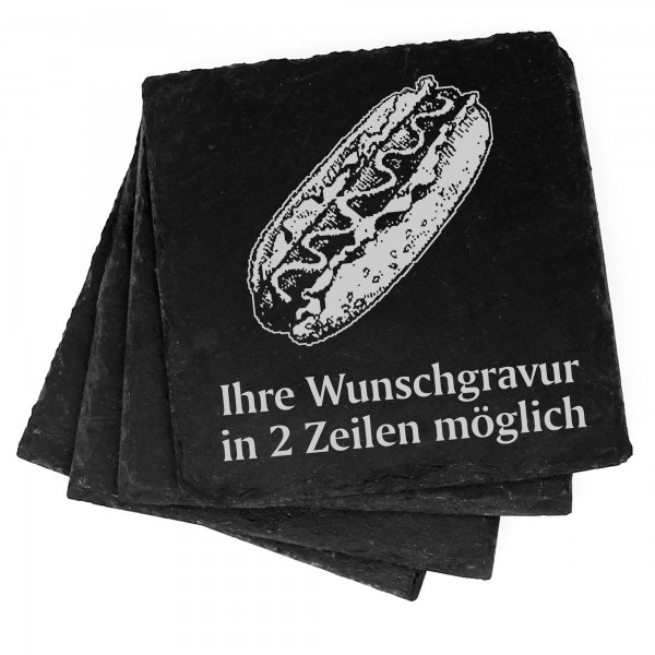 4x Hotdog Deko Schiefer Untersetzer Wunschgravur Set - 11 x 11 cm