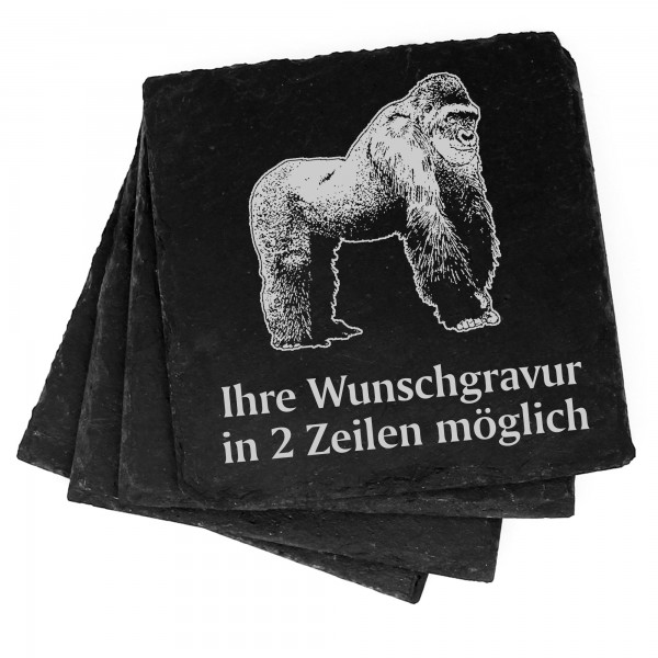 4x Gorilla Deko Schiefer Untersetzer Wunschgravur Set - 11 x 11 cm