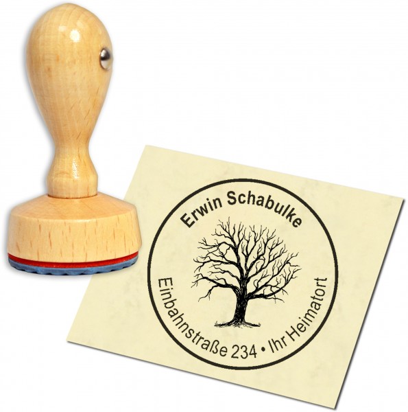 Stempel Adressstempel Holzstempel - Baum im Winter - rund 40mm