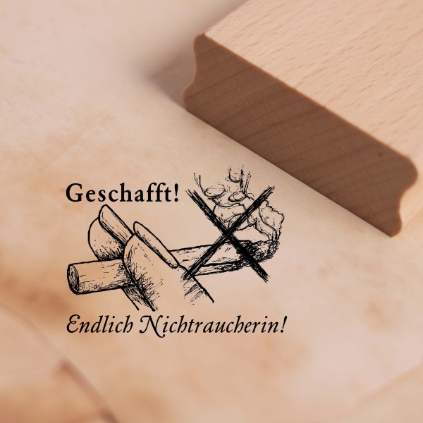 Motivstempel Zigarette Geschafft, endlich Nichraucherin - Stempel Holzstempel 48 x 38 mm