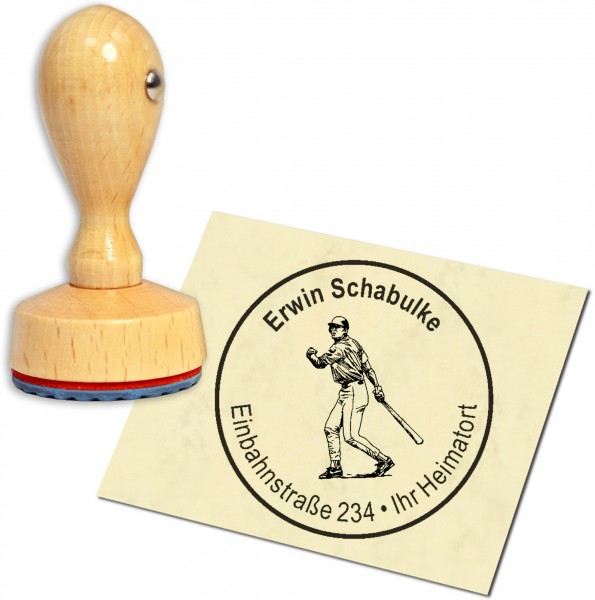 Stempel Adressstempel Holzstempel - Baseball - rund 40mm