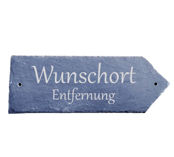 Wegweiser Ort Entfernung Richtung Pfeil rechts Schild personalisiert Leitsystem Gravur Schiefer 22x8