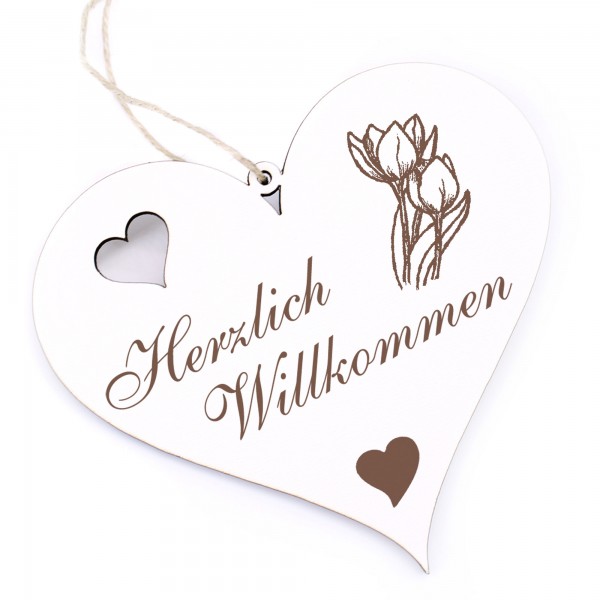 Herzlich Willkommen Schild - Tulpe - Deko Herz Holz