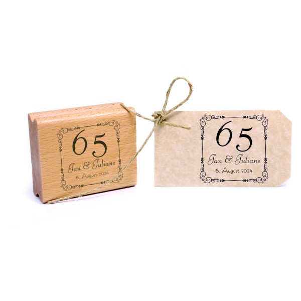 Motivstempel Hochzeitstag Jubiläum 65 Jahre mit Namen + Datum Vintage Stempel 48 x 48 mm