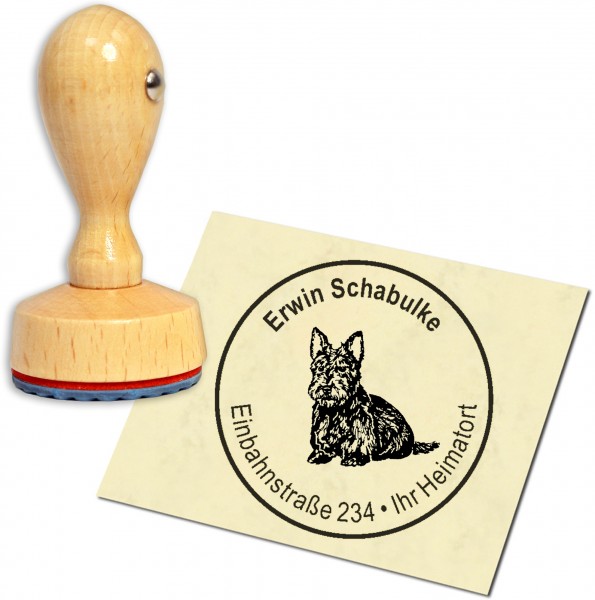 Stempel Adressstempel Holzstempel - Scottish Terrier - rund 40mm