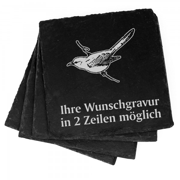 4x Kuckuck Deko Schiefer Untersetzer Wunschgravur Set - 11 x 11 cm