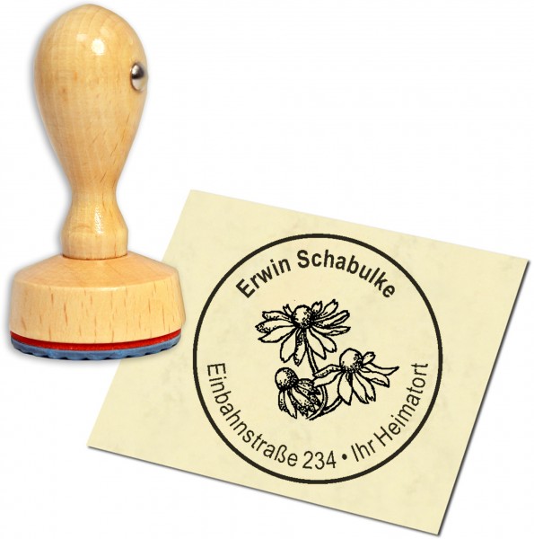 Stempel Adressstempel Holzstempel - wilde Kamille - rund 40mm