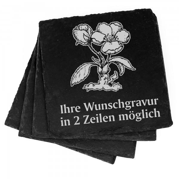 4x Holzapfelblüte Deko Schiefer Untersetzer Wunschgravur Set - 11 x 11 cm