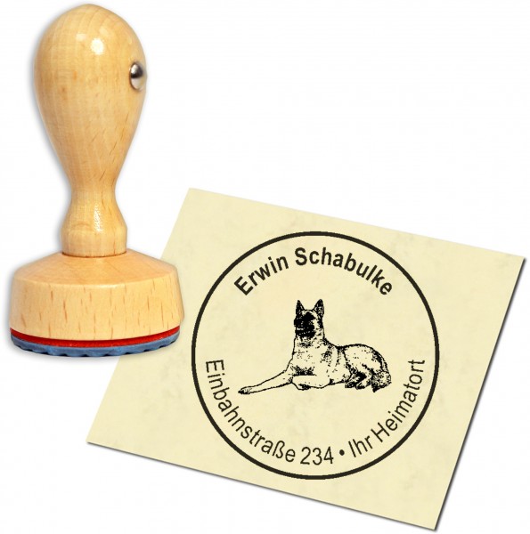 Stempel Adressstempel Holzstempel - Malinois Belgischer Schäferhund - rund 40mm