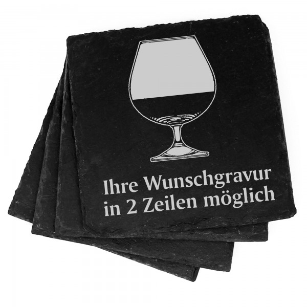 4x Weinglas Deko Schiefer Untersetzer Wunschgravur Set - 11 x 11 cm