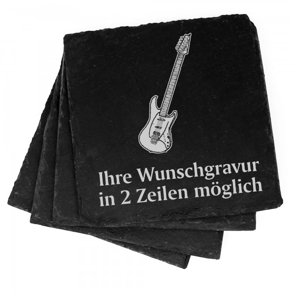 4x E-Gitarre Deko Schiefer Untersetzer Wunschgravur Set - 11 x 11 cm