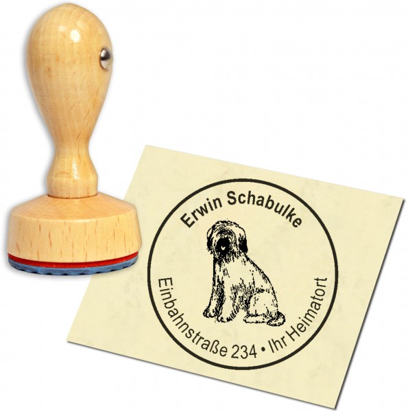 Stempel Adressstempel Holzstempel - Briard Hund - rund 40mm