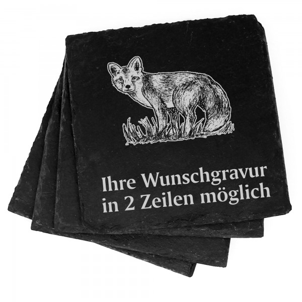 4x Fuchs Deko Schiefer Untersetzer Wunschgravur Set - 11 x 11 cm