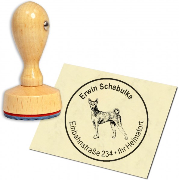 Stempel Adressstempel Holzstempel - Basenji - rund 40mm