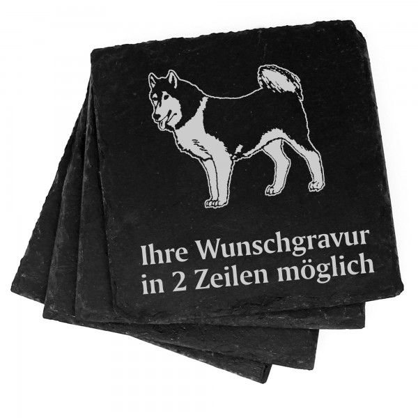 4x Siberian Husky Deko Schiefer Untersetzer Wunschgravur Set - 11 x 11 cm