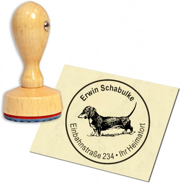 Stempel Adressstempel Holzstempel - Dachshund - rund 40mm