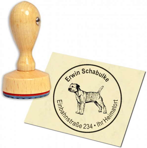 Stempel Adressstempel Holzstempel - Border Terrier - rund 40mm