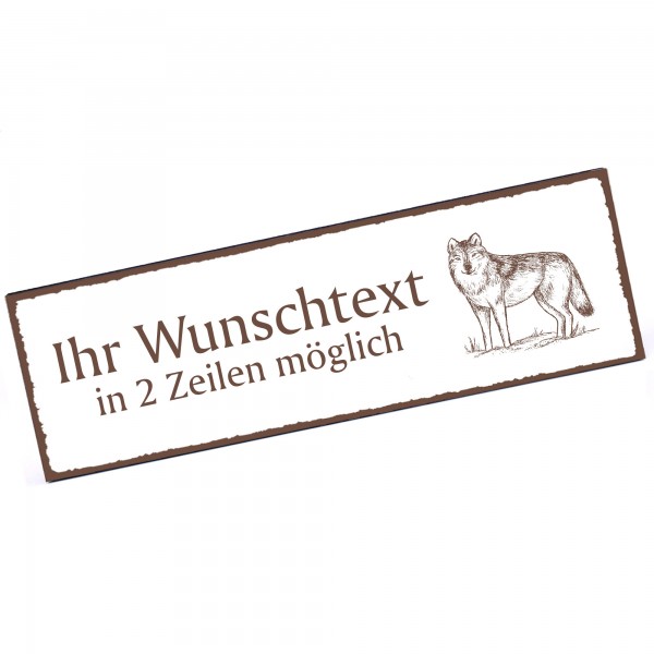 Türschild Wolf im Schnee Namensschild personalisiert mit Gravur - 150mm x 50mm - selbstklebend