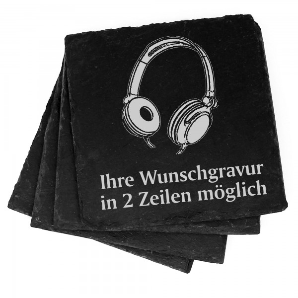 4x Kopfhörer Deko Schiefer Untersetzer Wunschgravur Set - 11 x 11 cm