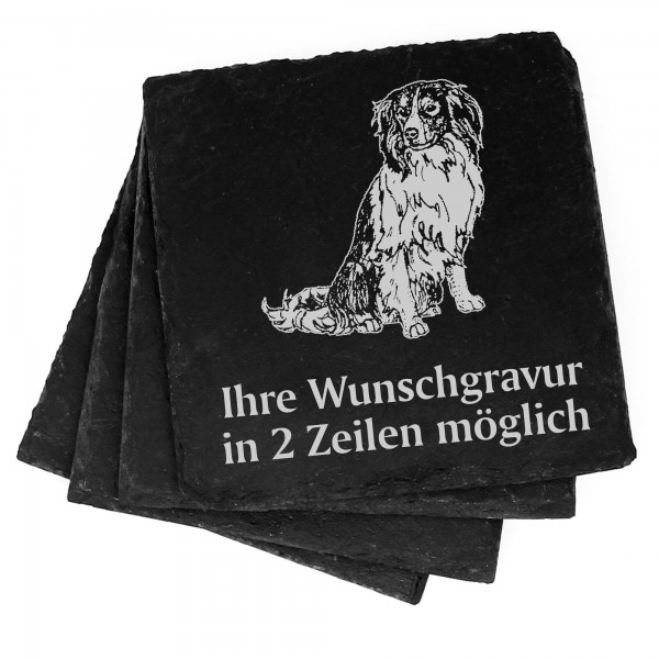 4x Nederlandse Kooikerhondje Deko Schiefer Untersetzer Wunschgravur Set - 11 x 11 cm