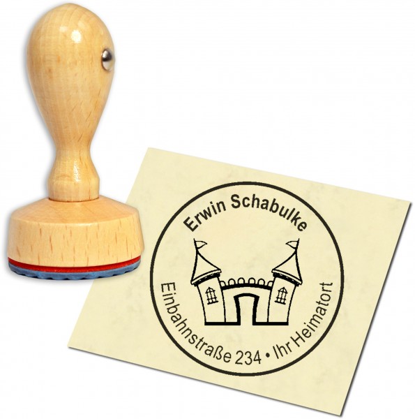 Stempel Adressstempel Holzstempel - Comic Schloss - rund 40mm