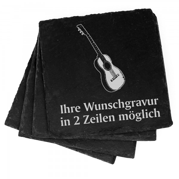 4x Konzertgitarre Deko Schiefer Untersetzer Wunschgravur Set - 11 x 11 cm