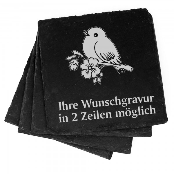 4x Kleiner Vogel Deko Schiefer Untersetzer Wunschgravur Set - 11 x 11 cm