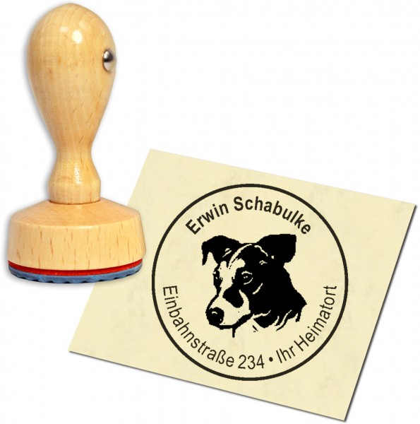 Stempel Adressstempel Holzstempel - Jack Russel Terrier Kopf - rund 40mm