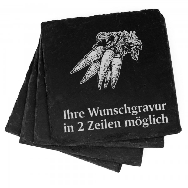 4x Karotten Deko Schiefer Untersetzer Wunschgravur Set - 11 x 11 cm