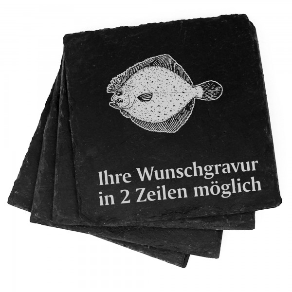 4x Flunder Deko Schiefer Untersetzer Wunschgravur Set - 11 x 11 cm