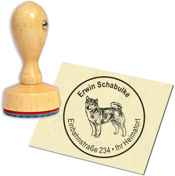 Stempel Adressstempel Holzstempel - Shiba Inu - rund 40mm