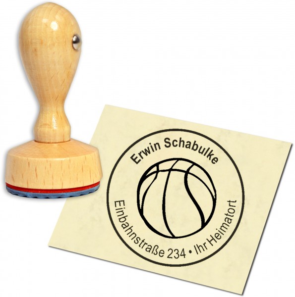 Stempel Adressstempel Holzstempel - Basketball - rund 40mm