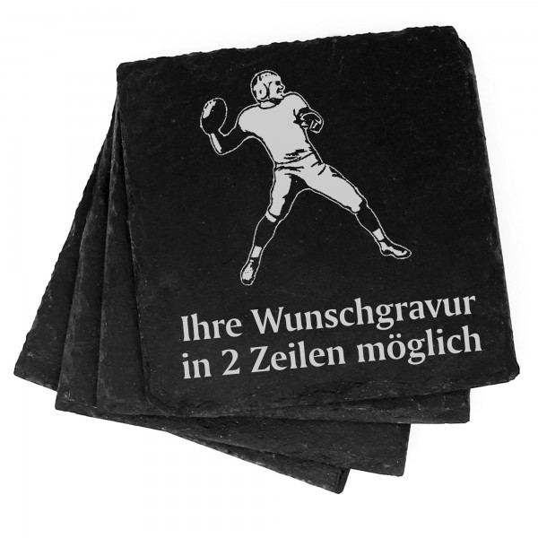 4x Footballspieler Deko Schiefer Untersetzer Wunschgravur Set - 11 x 11 cm