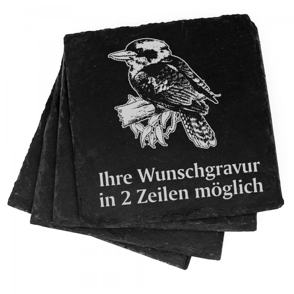 4x Kookaburra Jägerliest Deko Schiefer Untersetzer Wunschgravur Set - 11 x 11 cm