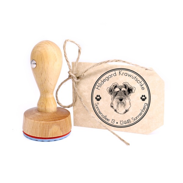 Stempel personalisiert Zwergschnauzer Hund Hunde rund 40mm Adressstempel Holzstempel