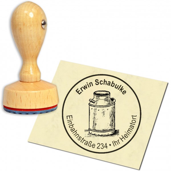 Stempel Adressstempel Holzstempel - alte Milchkanne - rund 40mm