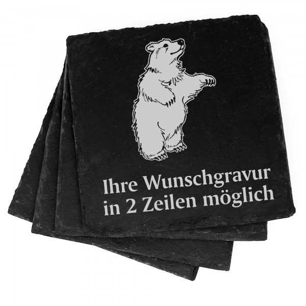 4x stehender Eisbär Deko Schiefer Untersetzer Wunschgravur Set - 11 x 11 cm