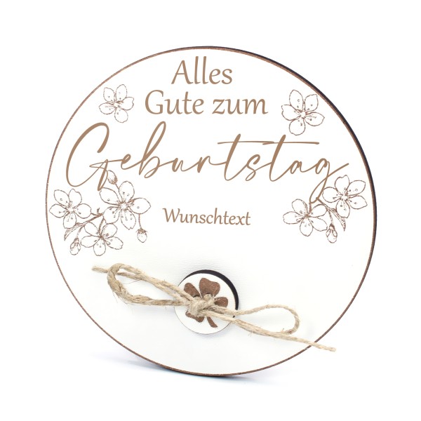 Geldgeschenk mit Gravur Alles Gute zum Geburtstag inkl. Wunschtext - Blüten Motiv Ø 13 cm