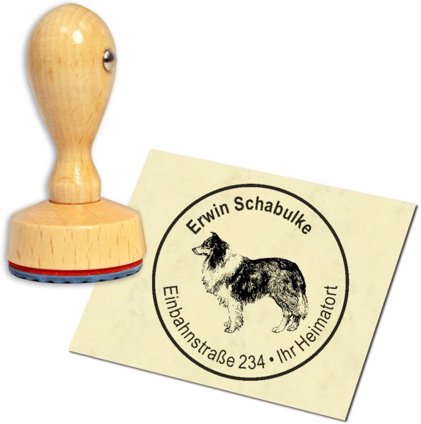 Stempel Adressstempel Holzstempel - Collie - rund 40mm