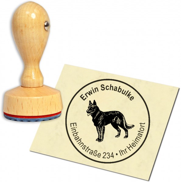 Stempel Adressstempel Holzstempel - belgischer Schäferhund Malinois - rund 40mm