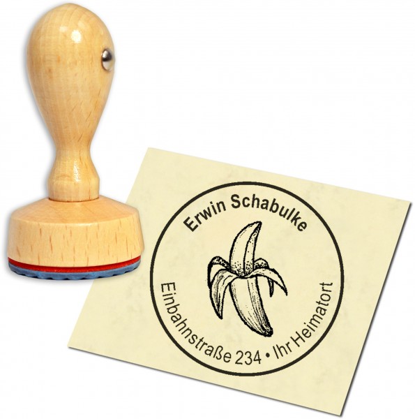 Stempel Adressstempel Holzstempel - Banane - rund 40mm