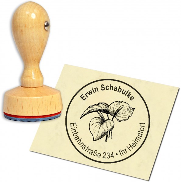 Stempel Adressstempel Holzstempel - Anthurie Flamingoblume - rund 40mm