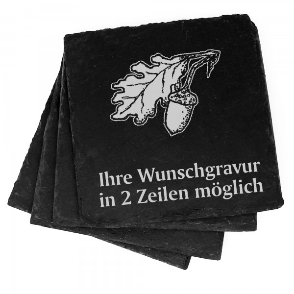 4x Eichel Deko Schiefer Untersetzer Wunschgravur Set - 11 x 11 cm