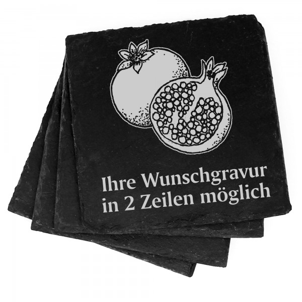 4x Granatapfel Deko Schiefer Untersetzer Wunschgravur Set - 11 x 11 cm