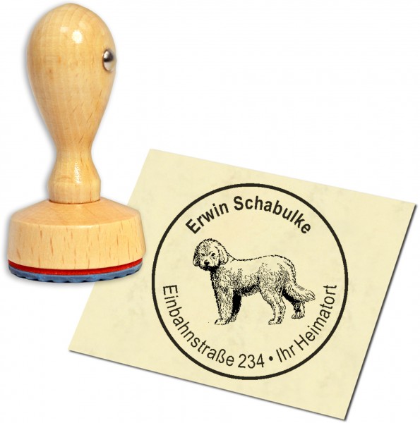 Stempel Adressstempel Holzstempel - Komondor - rund 40mm