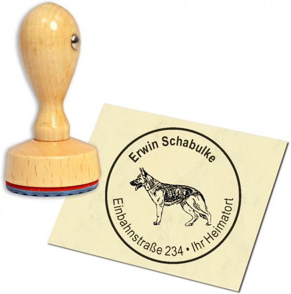 Stempel Adressstempel Holzstempel - Deutscher Schäferhund - rund 40mm