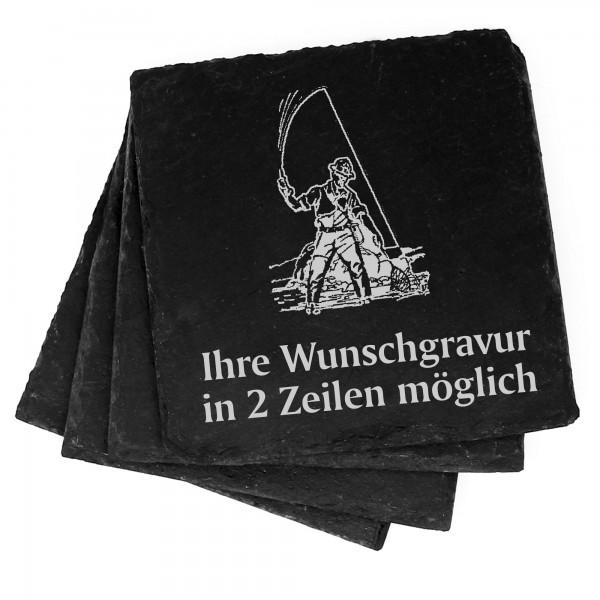 4x Fischer Deko Schiefer Untersetzer Wunschgravur Set - 11 x 11 cm