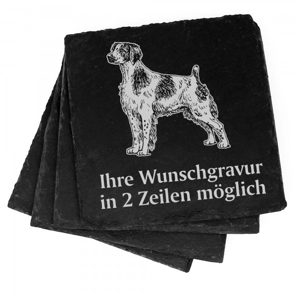 4x Epagneul Breton Deko Schiefer Untersetzer Wunschgravur Set - 11 x 11 cm