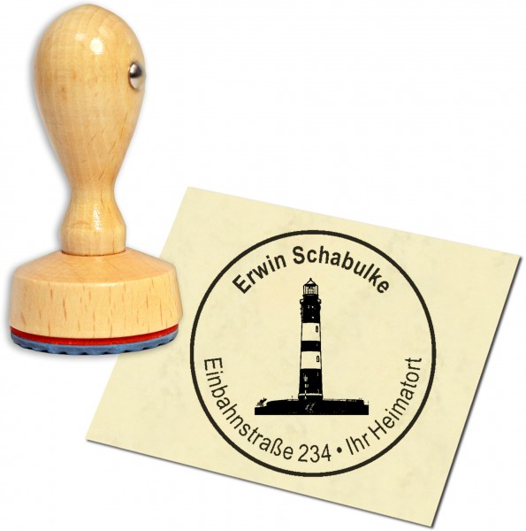 Stempel Adressstempel Holzstempel - Insel Amrum Leuchtturm - rund 40mm