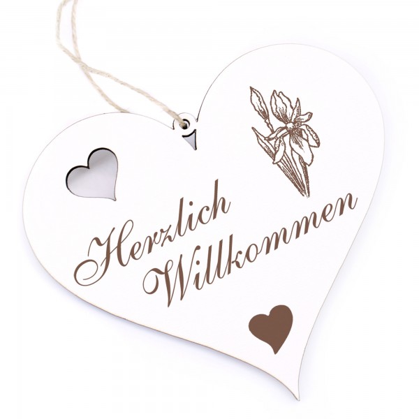 Herzlich Willkommen Schild - Iris - Deko Herz Holz